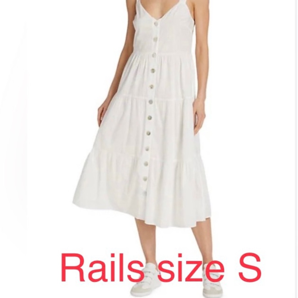 White sundress button down front cotton sundress tiered skirt Rails sundress